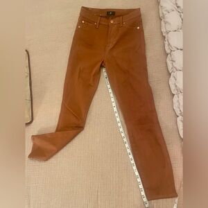 7 for All Mankind High Rise Stretch Faux Leather Coated Skinny Jeans Rust/Brown